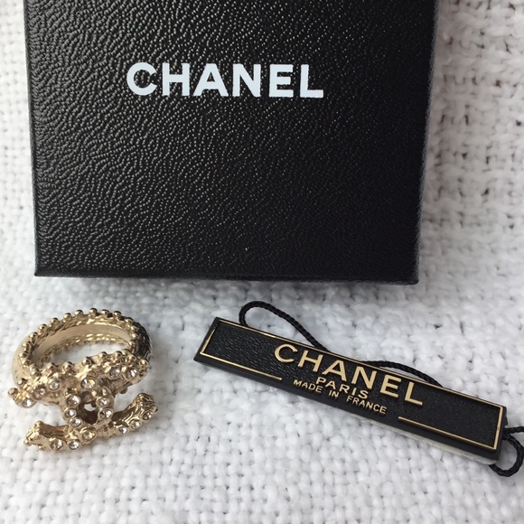 Chanel Ring Size 52 Brand New Full Set Champagne Gold Color With Crystals - Picture 2 of 16